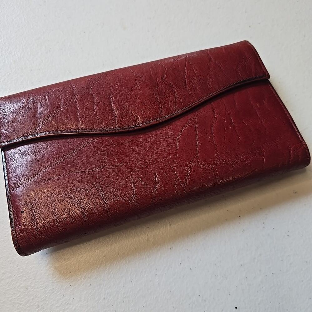 Womens Buxton Leather Wallet Vintage Red Clutch Change Purse Checkbook Slot